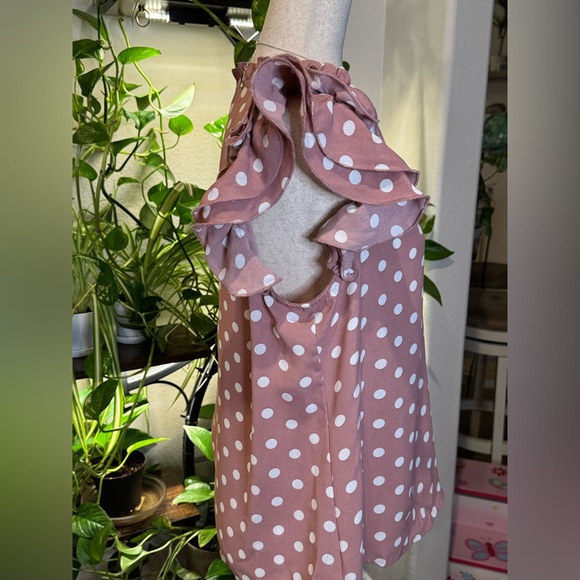 Elegant Ruffle Sleeve Polka Dot Blouse - Mauve - Picture 2 of 6